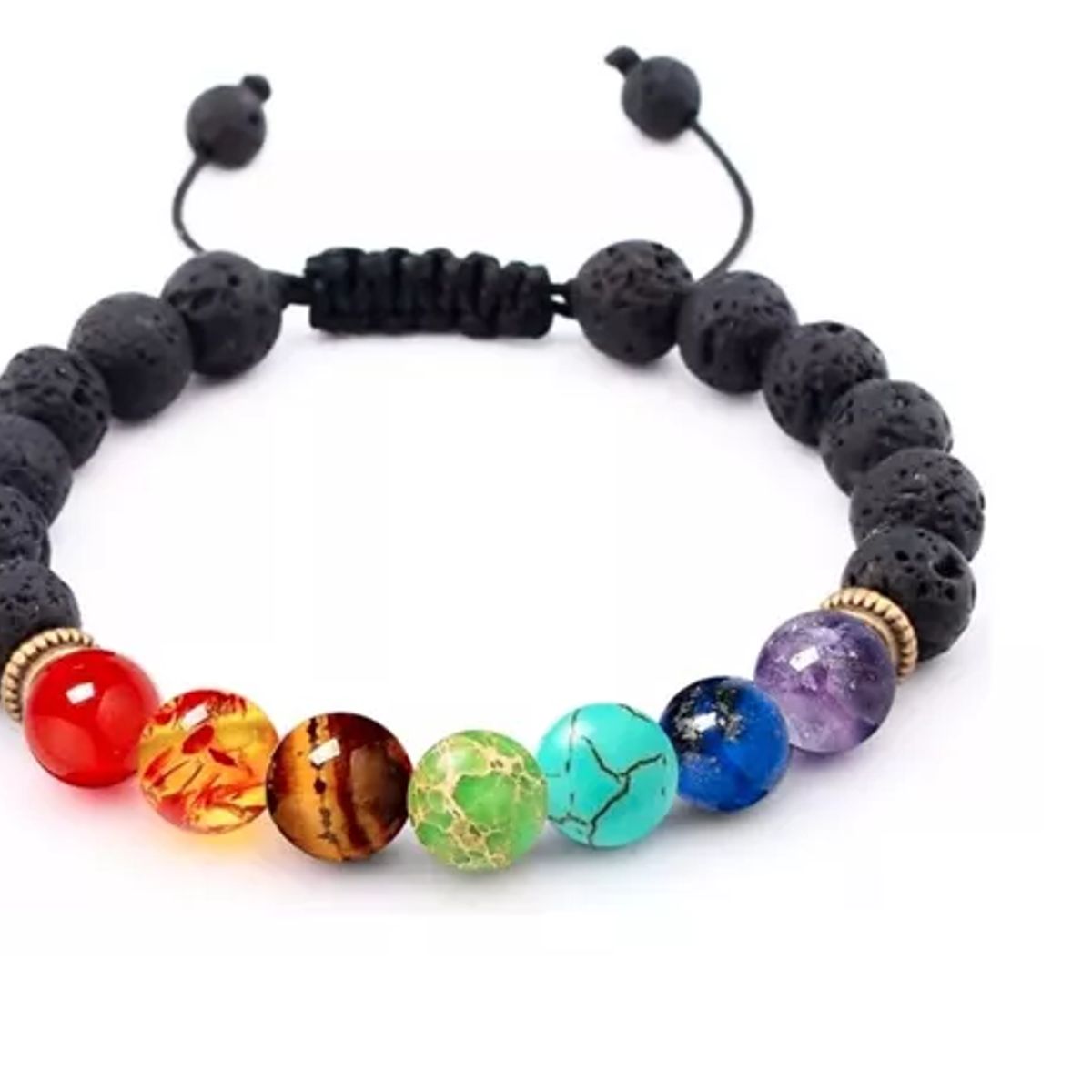GENERICO - Pulsera Ajustable 7 Chakras Piedras Volcánicas Buena Energía