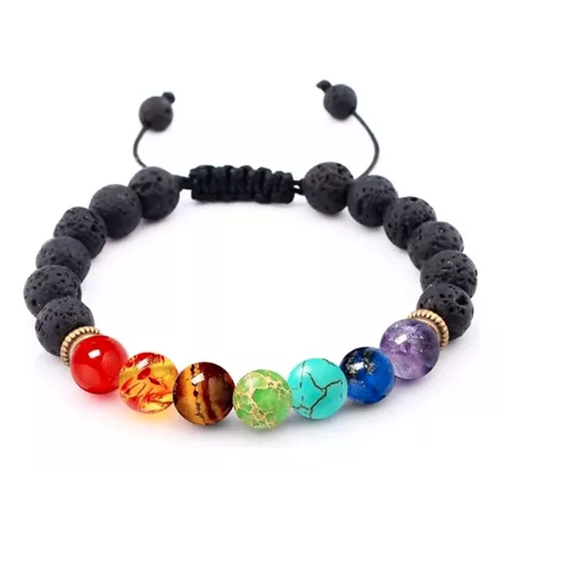 GENERICO - Pulsera Ajustable 7 Chakras Piedras Volcánicas Buena Energía