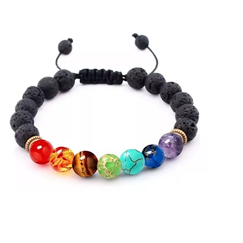 GENERICO - Pulsera Ajustable 7 Chakras Piedras Volcánicas Buena Energía