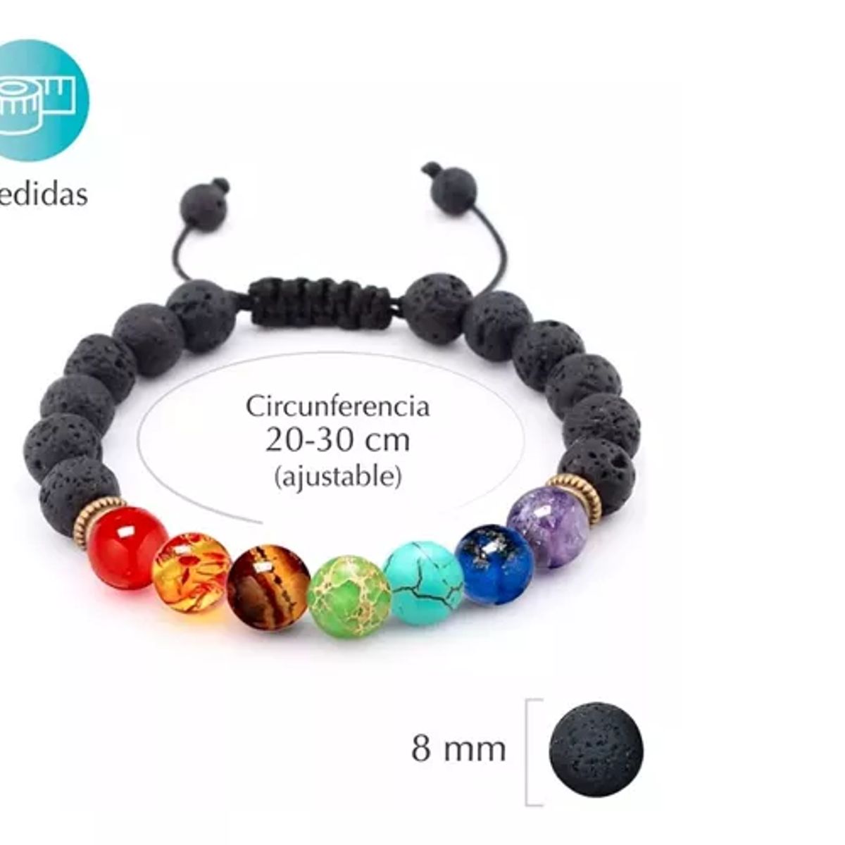 GENERICO - Pulsera Ajustable 7 Chakras Piedras Volcánicas Buena Energía