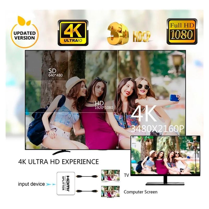 GENERICO - Splitter Hdmi 4k 1080p Divisor De Señal Hdmi Lcd Led