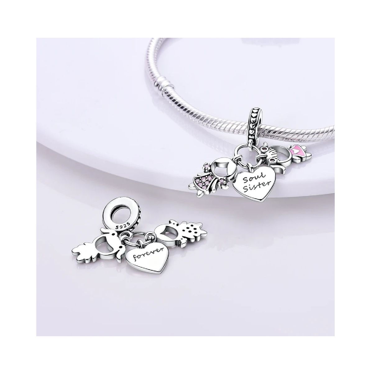 SILVER HEART - Charm Hermanas "Soul Sister Forever" en Plata Fina 925 SILVER HEART