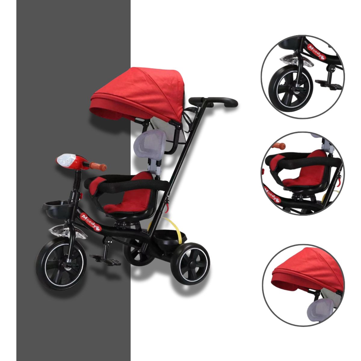 U BUY - Triciclo para niños y bebés con sombrilla y pedales Rojo