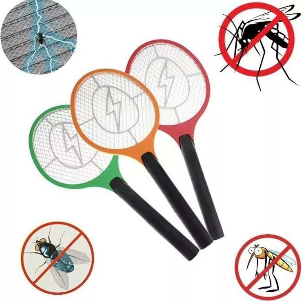 GENERICO - Raqueta mata moscas, mosquito... electrica  220 V naranja