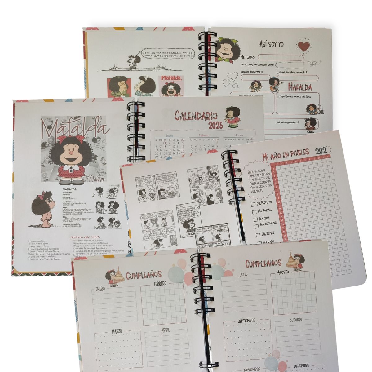 INDEPENDIENTE - Planificador Anual  Mafalda fondo corazones