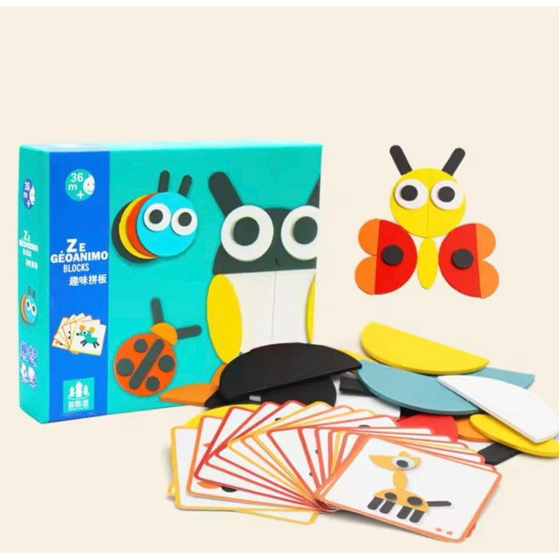 GENERICO - Rompecabeza Formas patrones Animales Geométricos Montessori