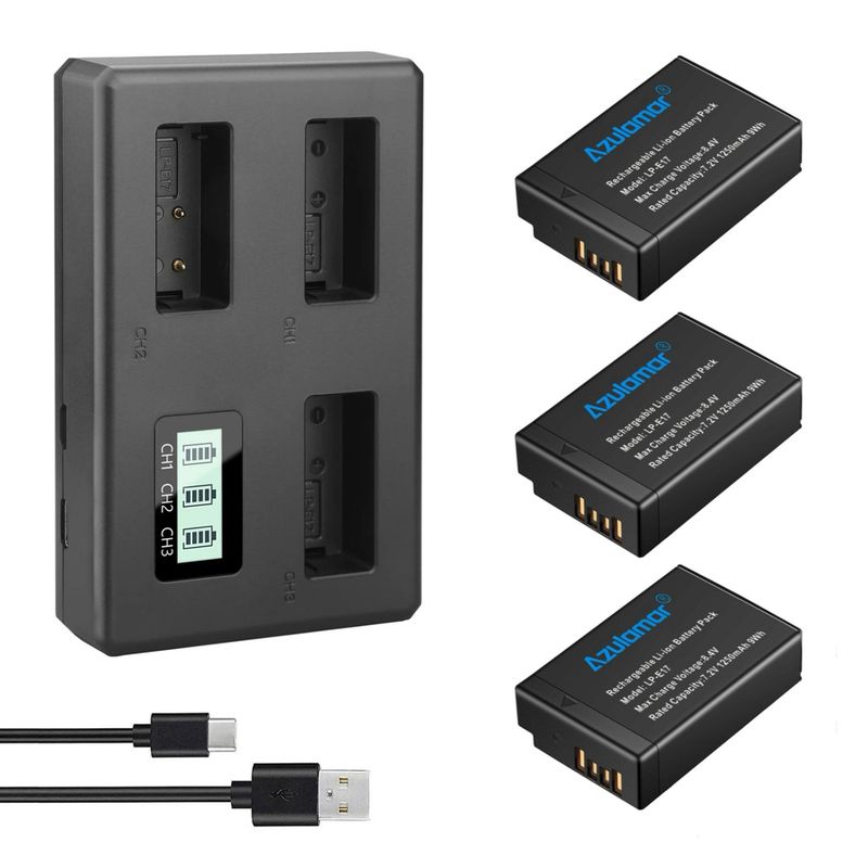 AZULAMAR - Lp-e17 3x Batería Y Cargador P Canon R100 R50 R10 T8i T7i T6i RP SL3