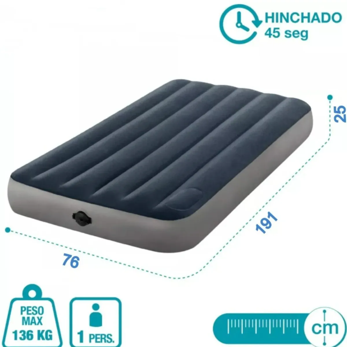 GENERICO - Colchon Inflable 1 Plaza 76x191x25 cm