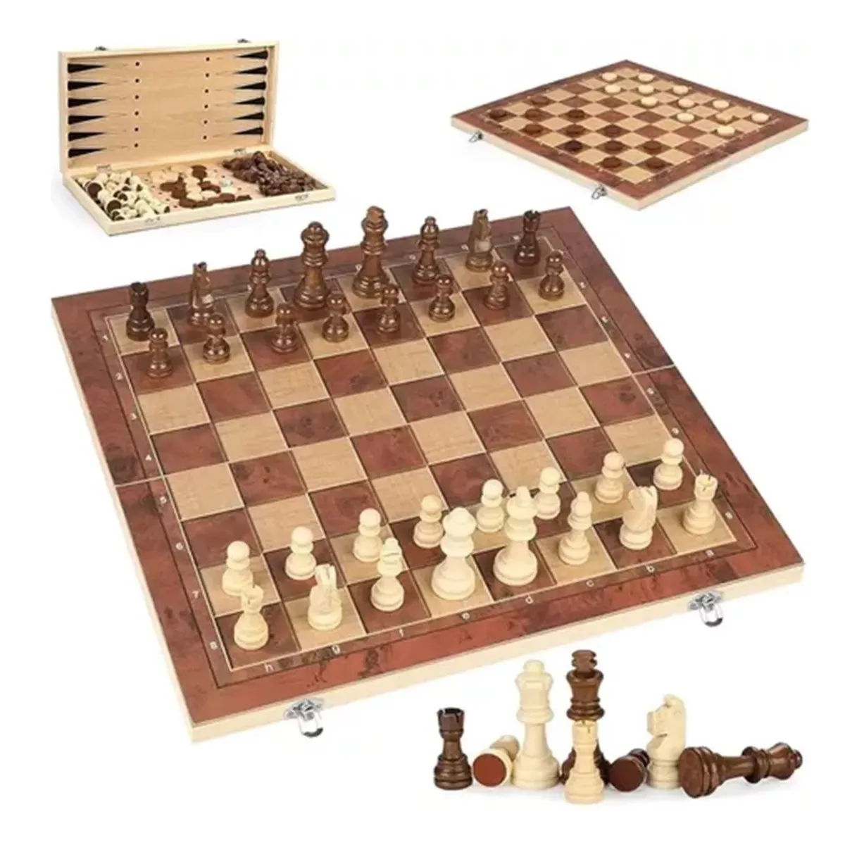 GENERICO - Ajedrez Madera Tablero 39x39cms 3 En 1, Dama, Backgammon