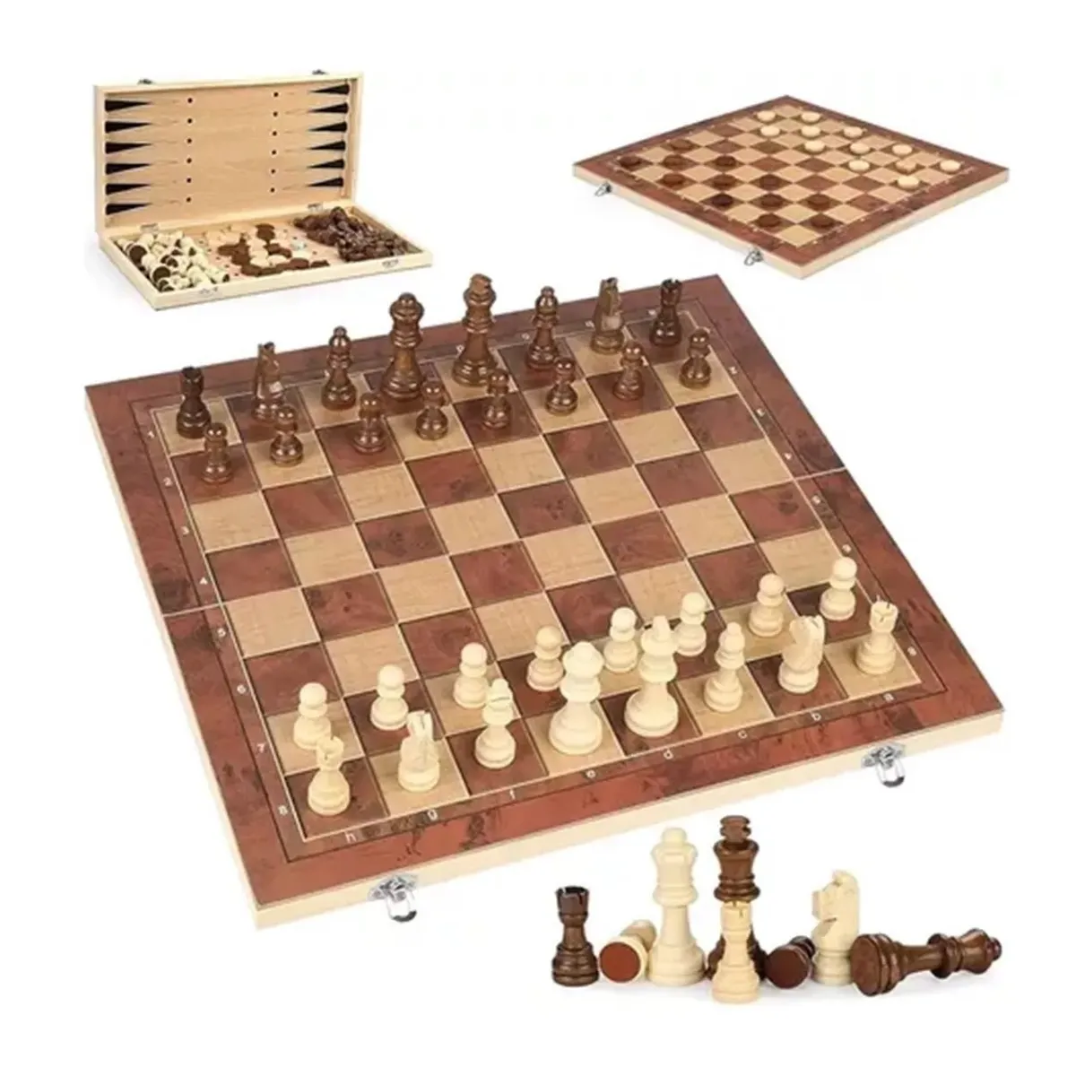 GENERICO - Ajedrez Madera Tablero 39x39cms 3 En 1, Dama, Backgammon