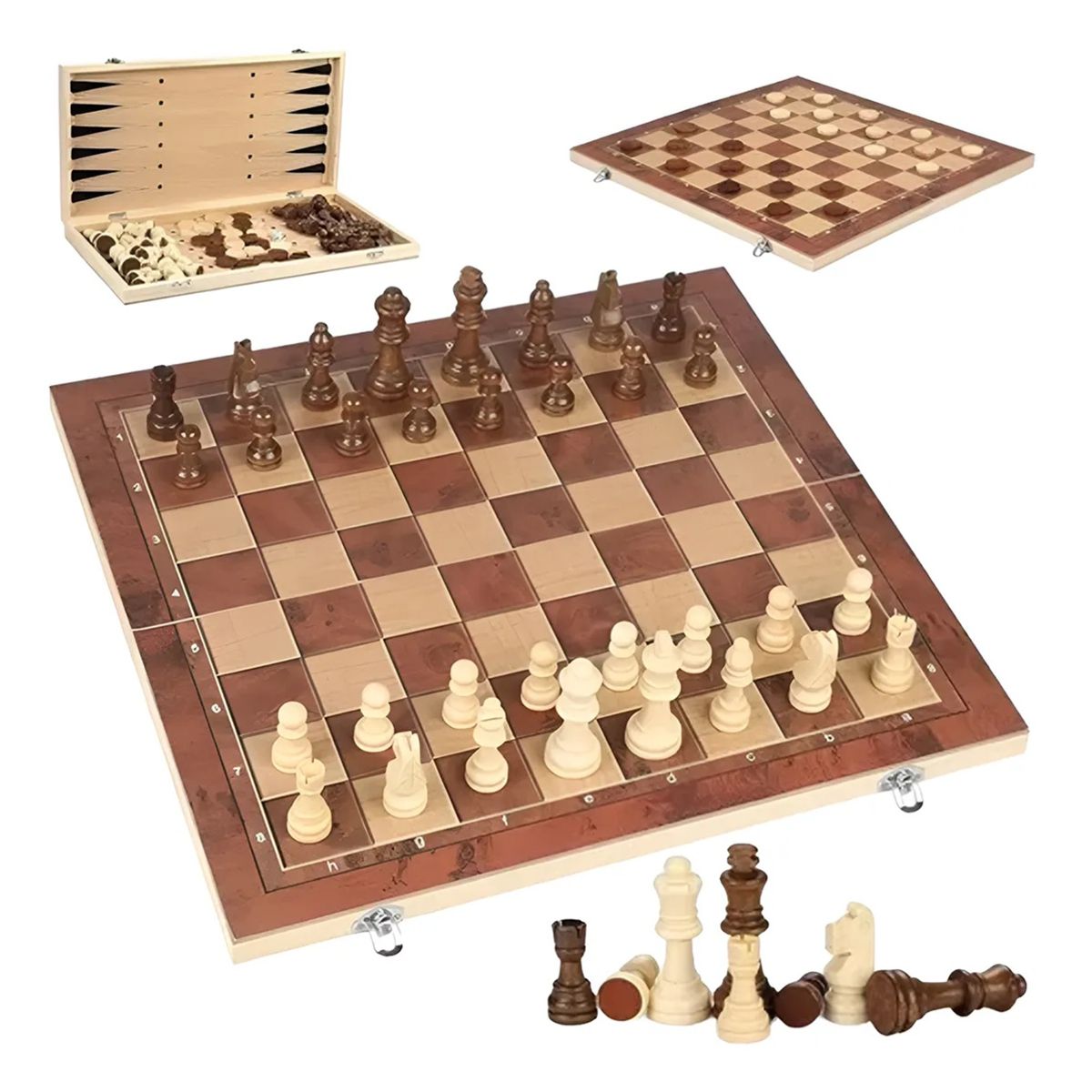 GENERICO - Ajedrez Madera Tablero 39x39cms 3 En 1, Dama, Backgammon