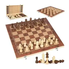 GENERICO - Ajedrez Madera Tablero 39x39cms 3 En 1, Dama, Backgammon