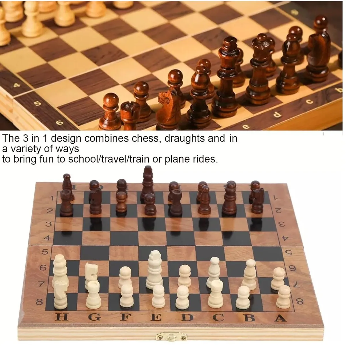 GENERICO - Ajedrez Madera Tablero 39x39cms 3 En 1, Dama, Backgammon