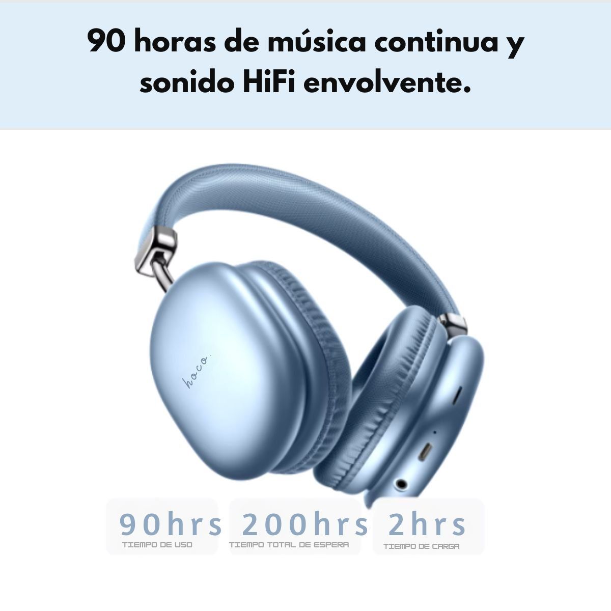 HOCO - Audífonos Bluetooth Hoco W35 Max Joy Sonido Potente 90H Batería Azul