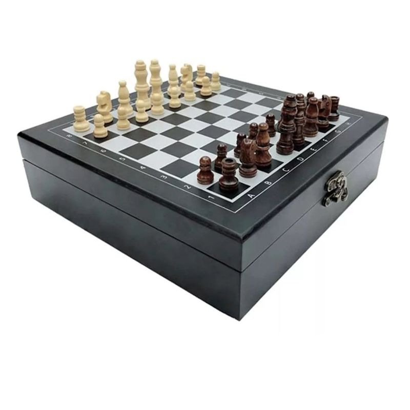 GENERICO - Set De Lujo Tablero Ajedrez Madera + Domino + Cartas Poker