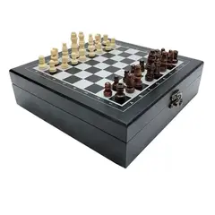 GENERICO - Set De Lujo Tablero Ajedrez Madera + Domino + Cartas Poker