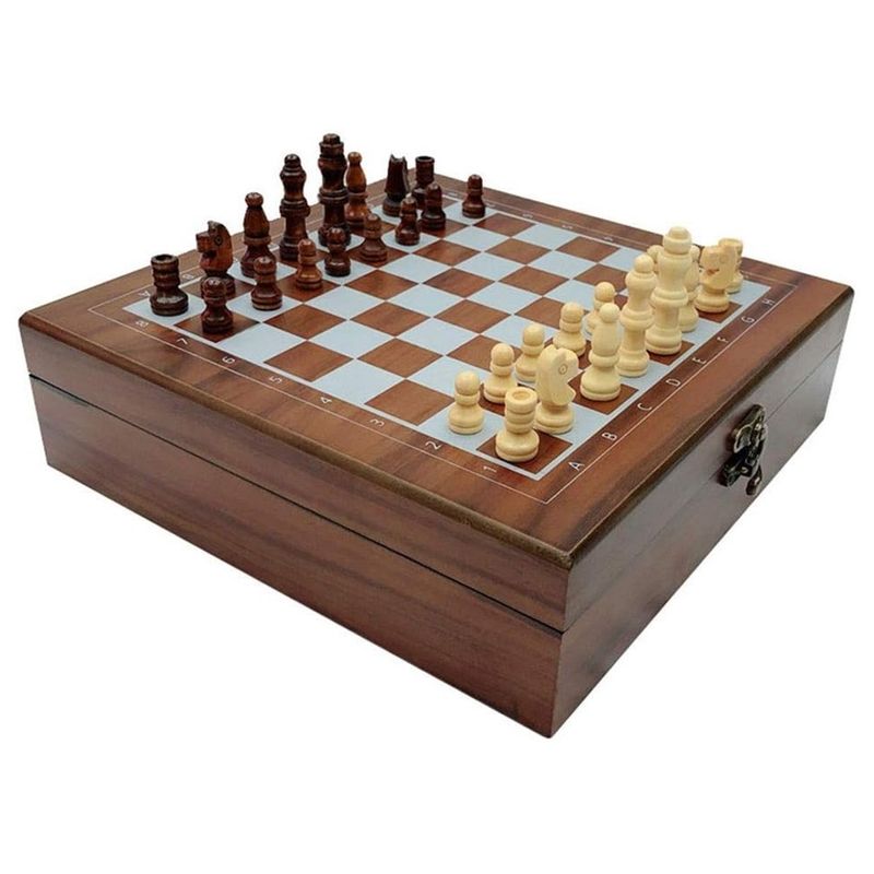 GENERICO - Set De Lujo Tablero Ajedrez Madera + Domino + Cartas Poker
