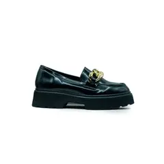 APOSTOL - Mocasín charolado negro broche trenzado dorado dama formal