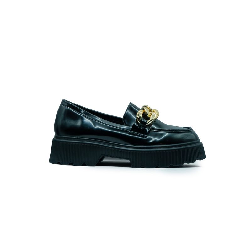 APOSTOL - Mocasín charolado negro broche trenzado dorado dama formal