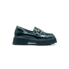 APOSTOL - Mocasín negro charolado broche negroplata para dama