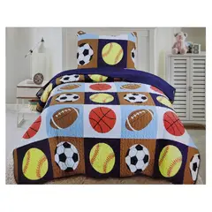 COMPRAPO - Cubrecama Quilt Liviano 1.5 Plazas Pelotas Fúbol + 1 Funda 50x70 Cm