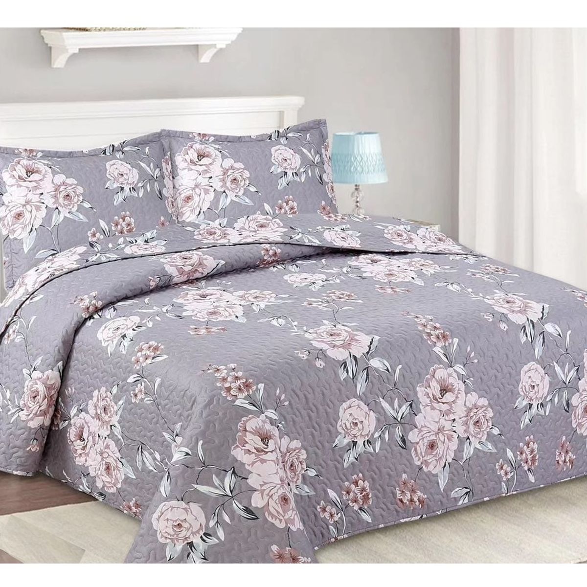 COMPRAPO - Cubrecama Quilt Liviano 2 Plazas Old Roses + 2 Fundas 50x70 Cm