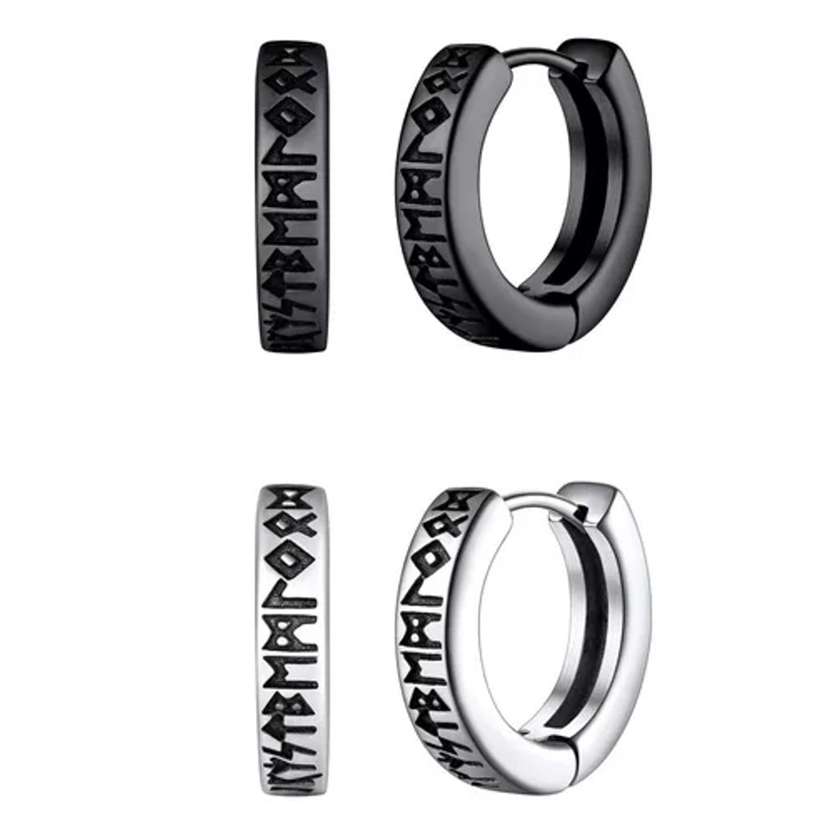 GENERICO - Pack 2 Pares Aros Runas Vikingas Hombre Mujer Piercing Oreja