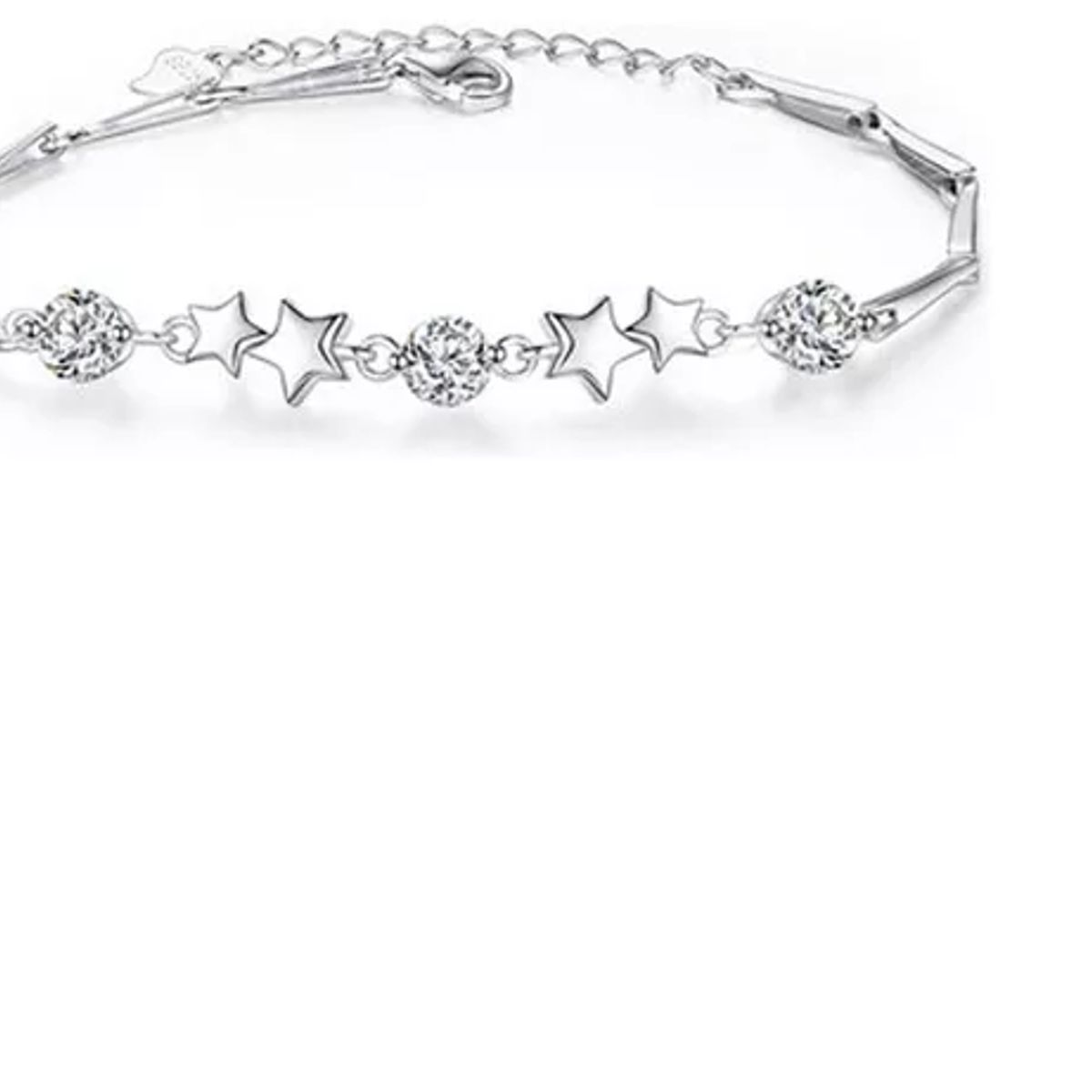 GENERICO - Pulsera Plata 925 Ajustable Estrellas Circón En Oro Blanco