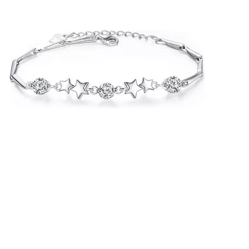 GENERICO - Pulsera Plata 925 Ajustable Estrellas Circón En Oro Blanco