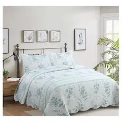 COMPRAPO - Cubrecama Quilt Liviano King Flor Menta + 2 Fundas 50x70 Cm