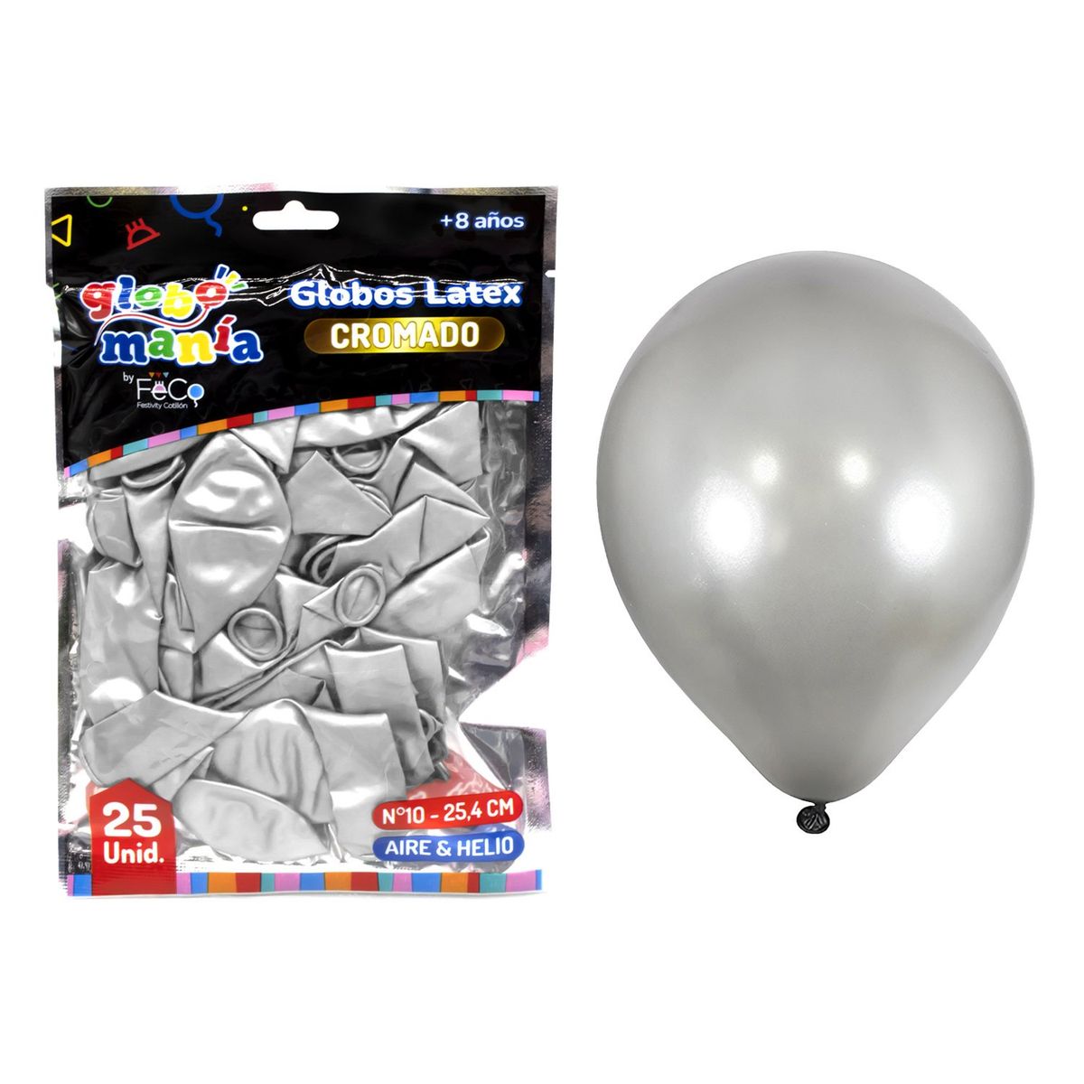 GENERICO - GLOBO 10 CHROME PLATEADO X25UNI