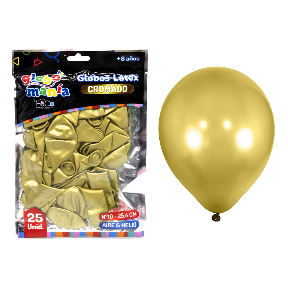 GENERICO - GLOBO 10 CHROME DORADO X25UNI