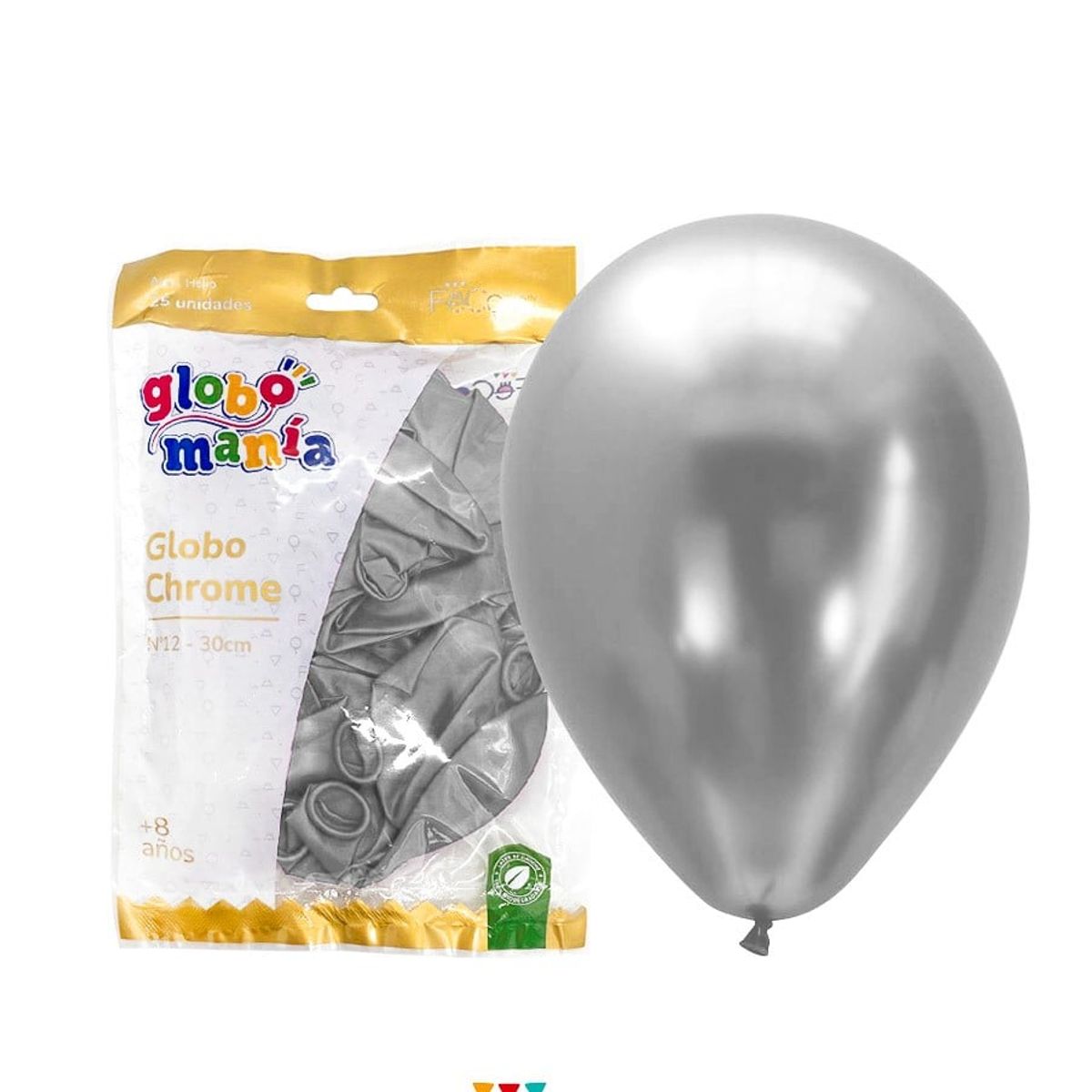 GENERICO - GLOBO 12 CHROME PLATEADO X25 UNID