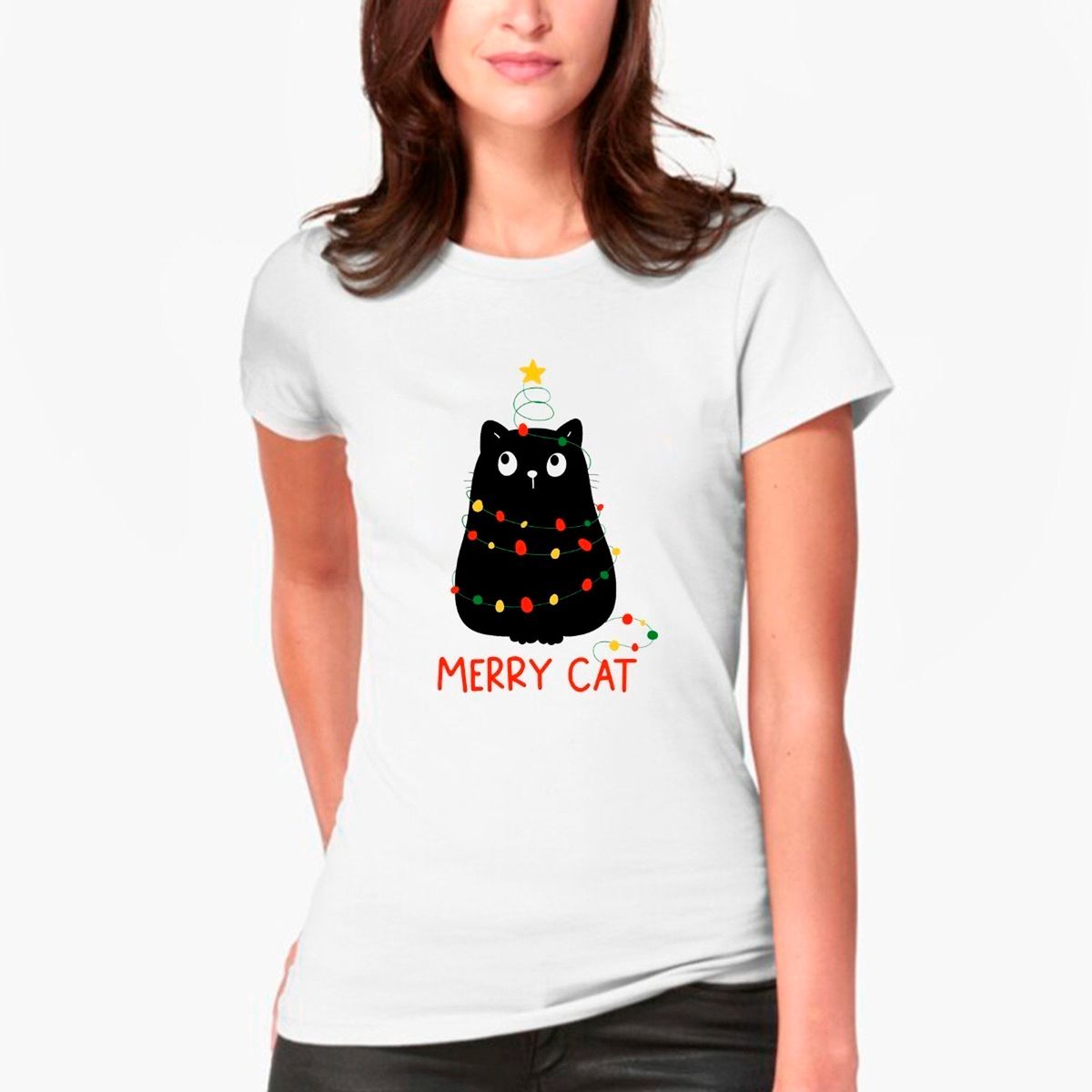 GENERICO - Polera Cat Merry Christmas Gato Gatito Navidad  Moda Mujer