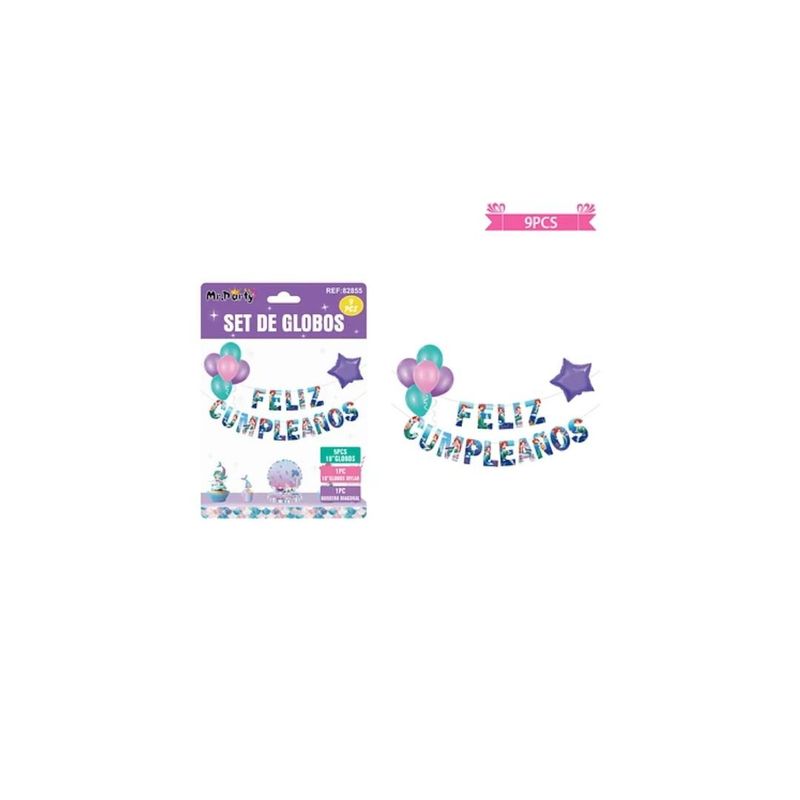 GENERICO - Set De Globos Látex y Guirnalda De Sirena 9pcs