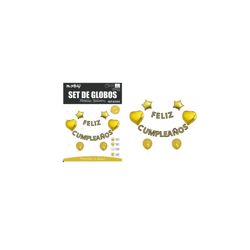 GENERICO - Set De Globos y Guirnalda Dorado Con Estrella y Corazón 7pcs