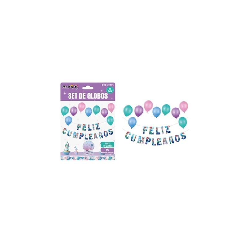 GENERICO - Set De Globos Látex y Guirnalda Con Sirena 11pcs