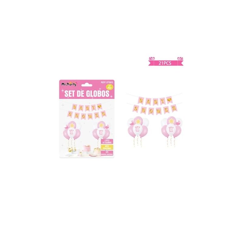 GENERICO - Set de globos Látex Y Guirnalda Baby Shower Rosa 21pcs