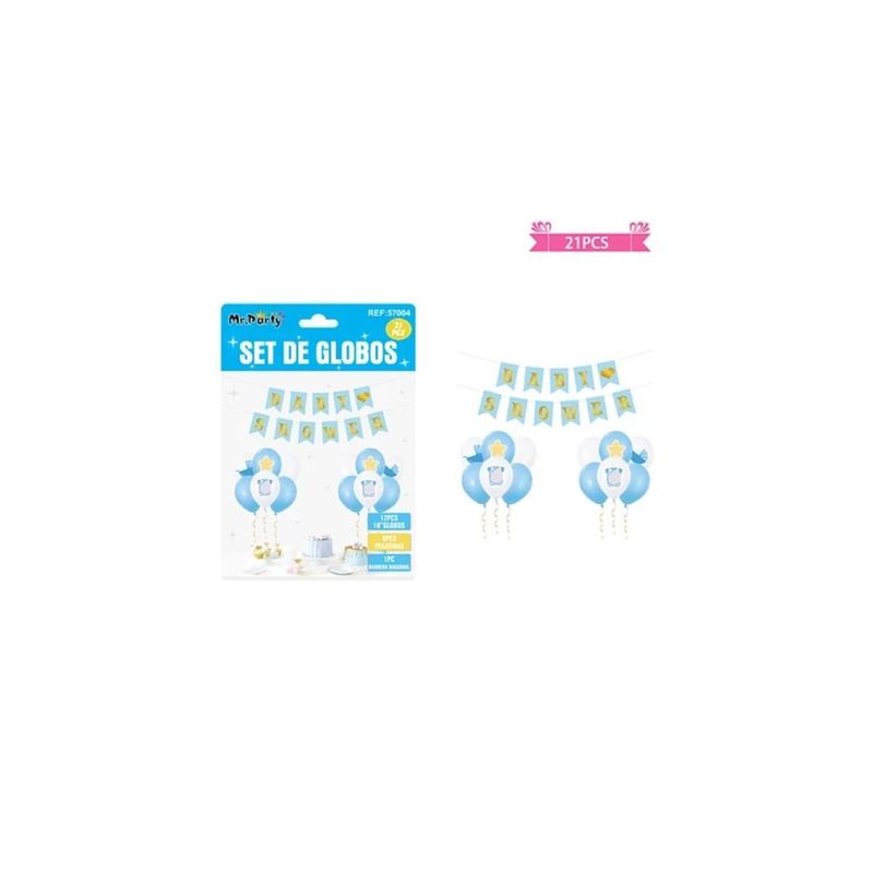GENERICO - Set De Globos Látex Guirnalda Baby Shower Celeste 21pcs