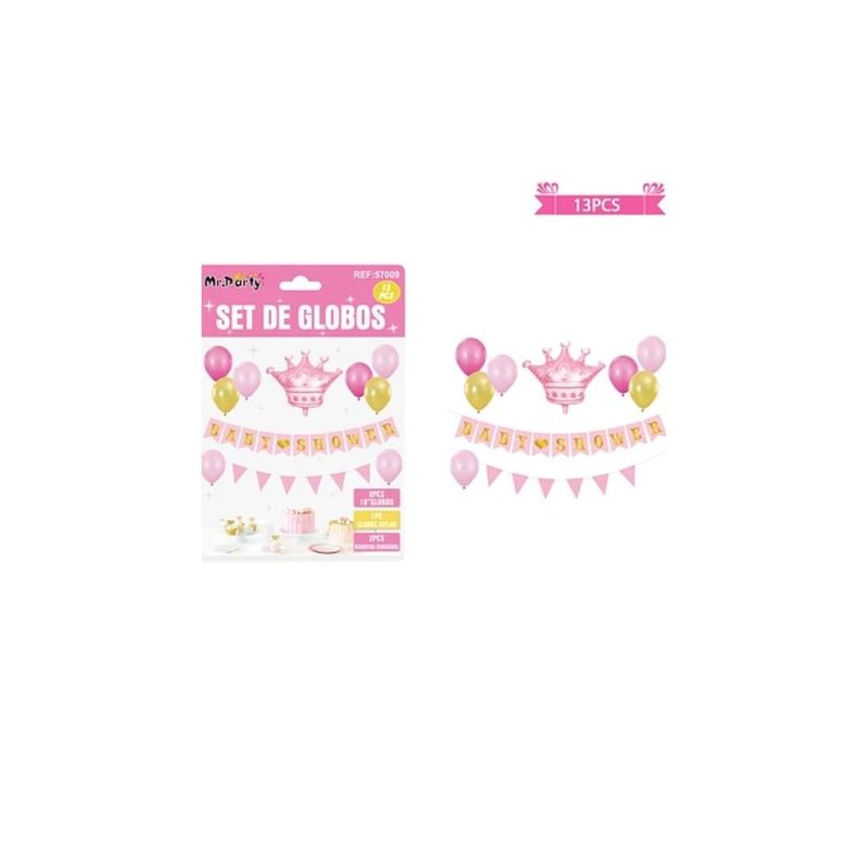 GENERICO - Set De Globos Látex y Guirnalda Baby Shower Rosado 13pcs