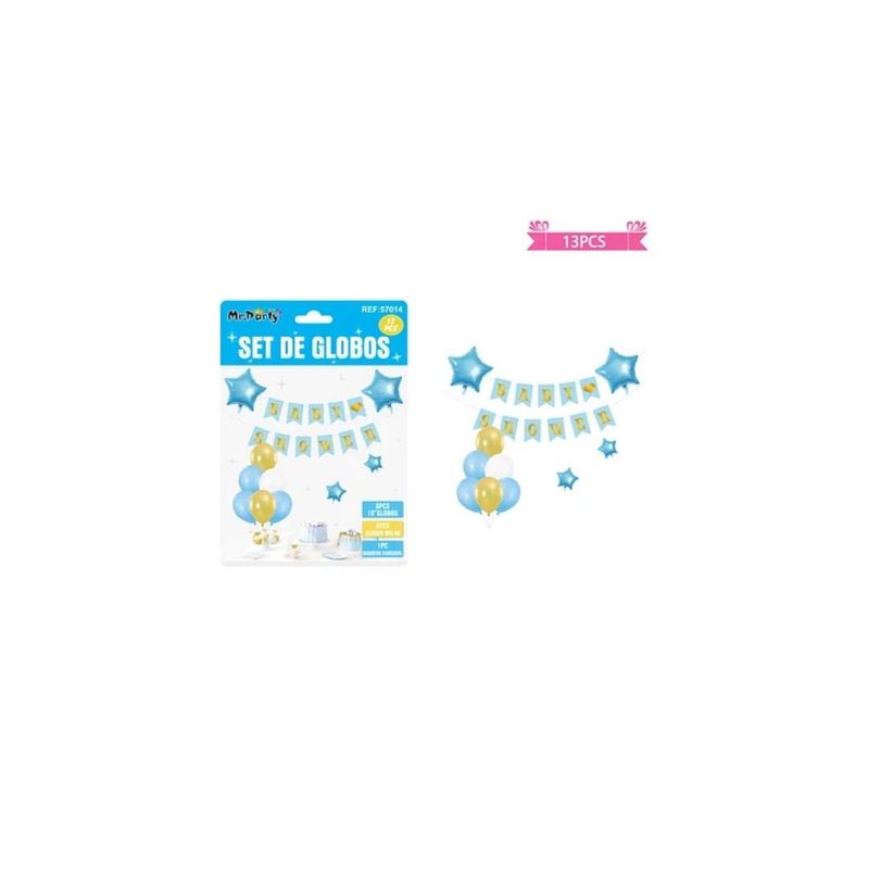 GENERICO - Set De Globos Látex y Guirnalda Baby Shower Celeste 13pcs