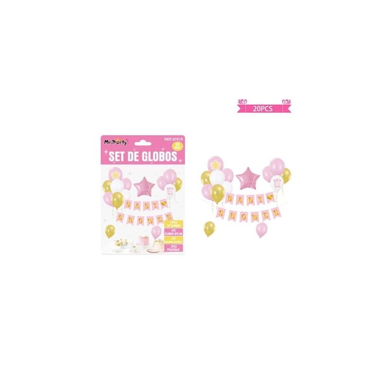 GENERICO - Set De Globos Látex y Guirnalda Baby Shower Rosado 20pcs