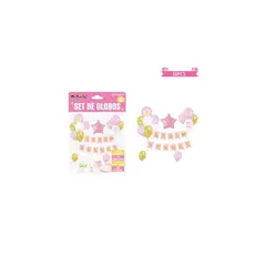 GENERICO - Set De Globos Látex y Guirnalda Baby Shower Rosado 20pcs