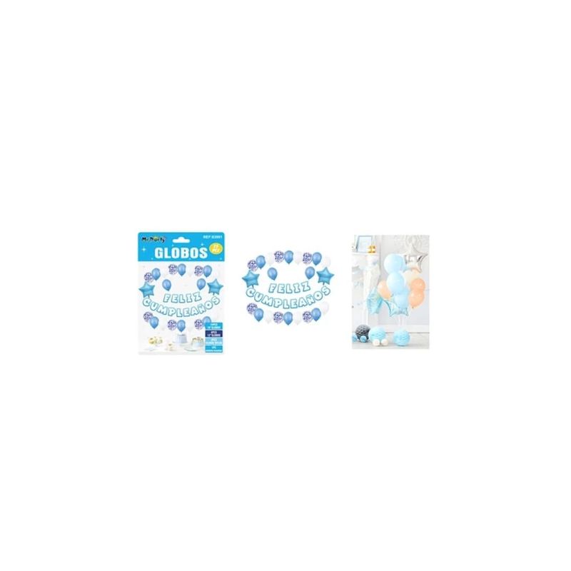 GENERICO - Set De Globos Látex y Guirnalda Con Estrella Azul 25pcs