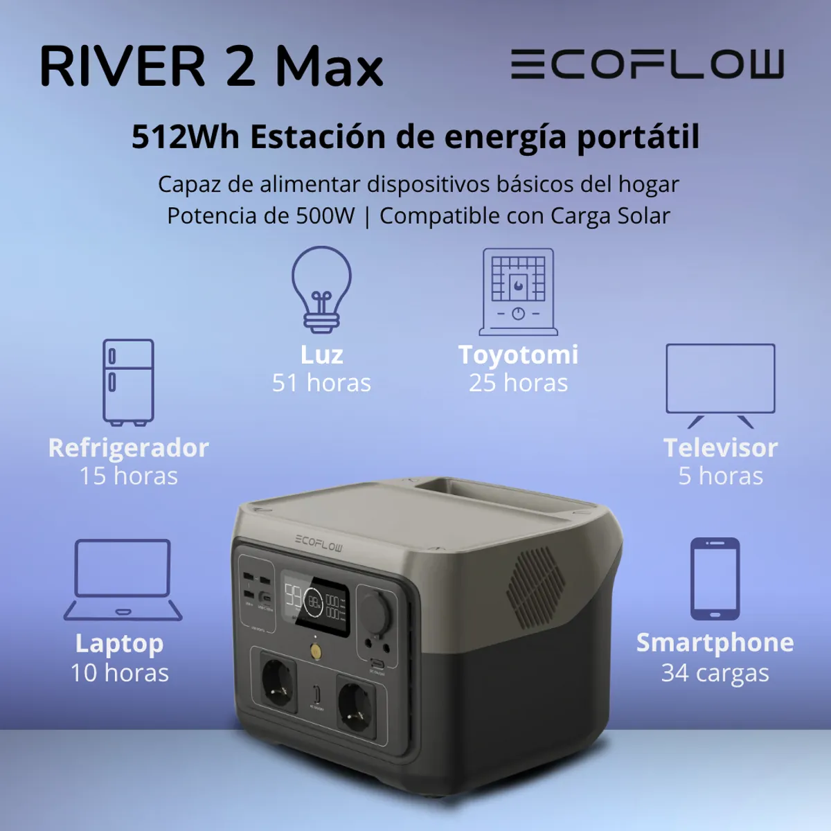 ECOFLOW - Generador EcoFlow River 2 Max 500W 512Wh