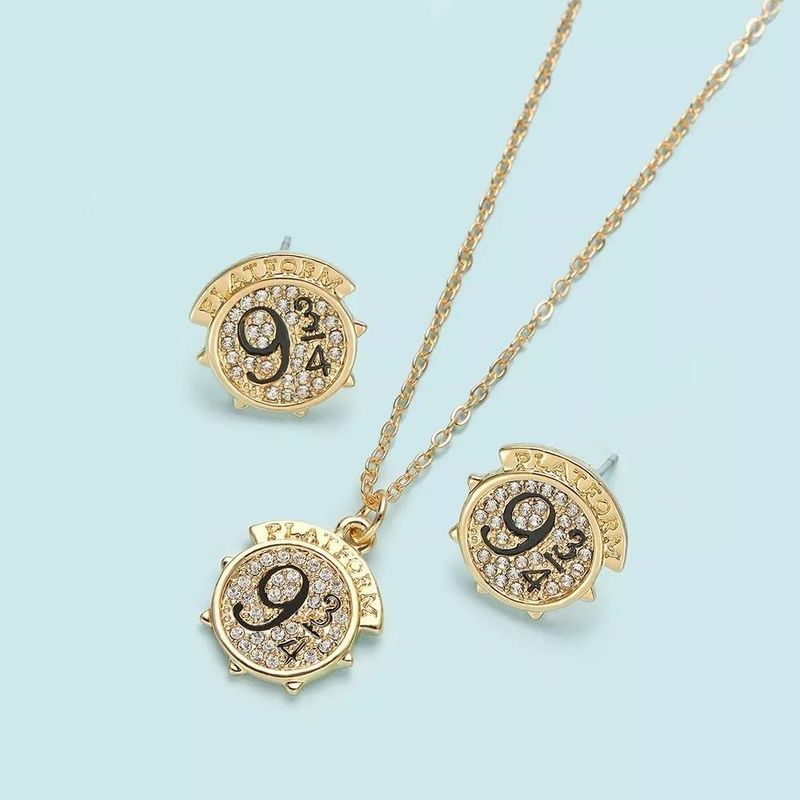 GENERICO - Set Collar + Aros Plataforma 9 34 Gold Harry Potter - Dorado