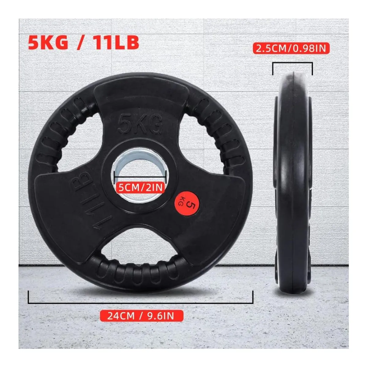 AK SPORT - Disco 5 kg Engomado Entrenamiento de Fuerza y Resistencia