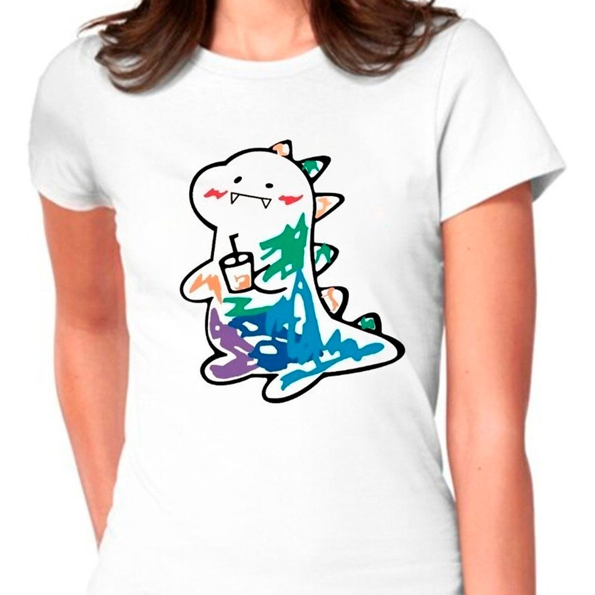 GENERICO - Polera Estampada Dinosaurio Kawai Colores Moda Mujer