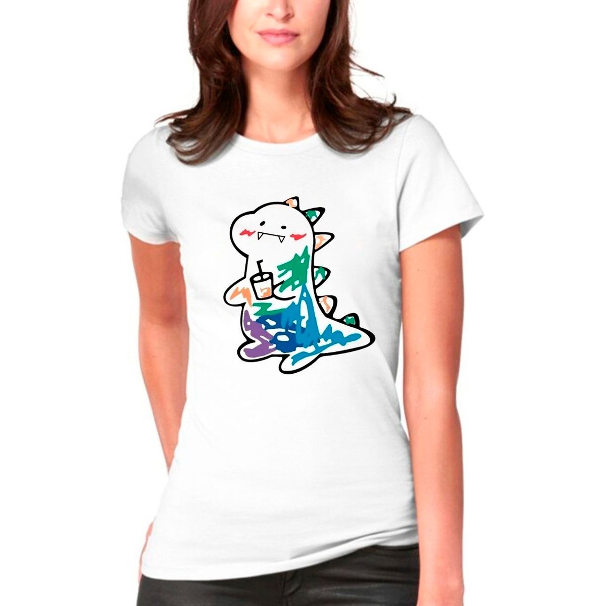 GENERICO - Polera Estampada Dinosaurio Kawai Colores Moda Mujer
