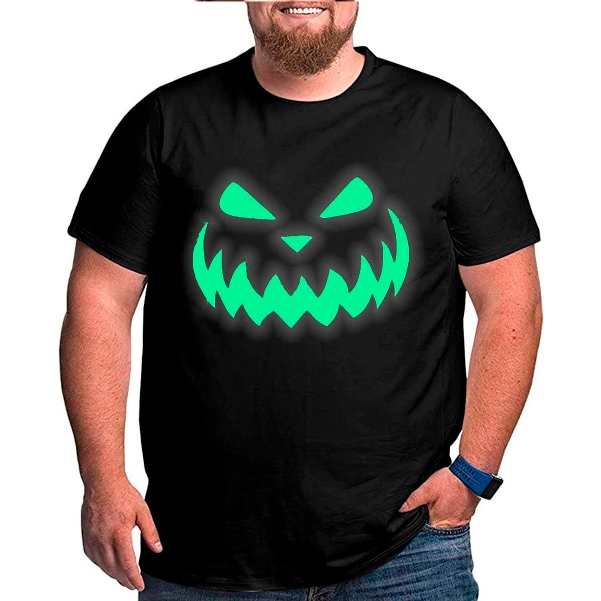 GENERICO - Polera Halloween Calabaza Brillo Oscuri Tallas Grandes 2xl